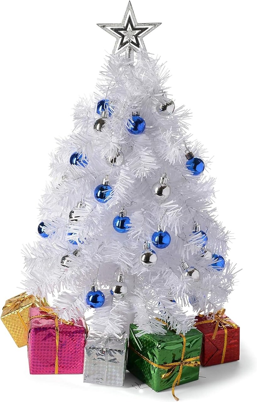 Small Xmas Decor with Lights and Star Treetop - DIY Tabletop ( White) 12.6"D x 12.6"W x 23"H